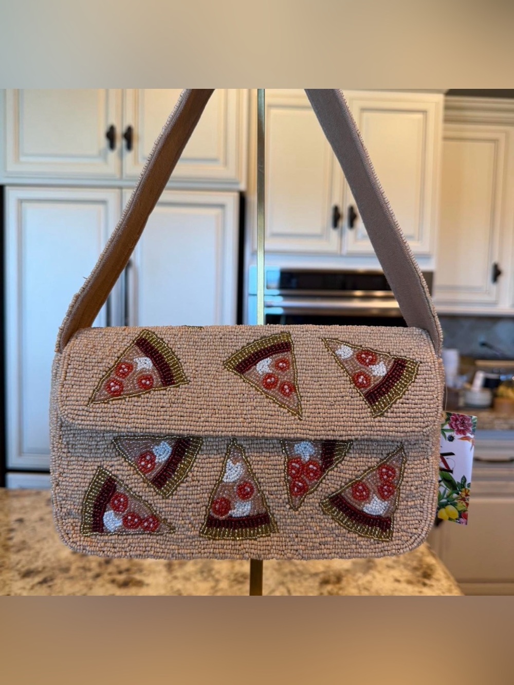 America & Beyond Express Edit Beaded Pizza Pattern Shoulder Bag - Beige